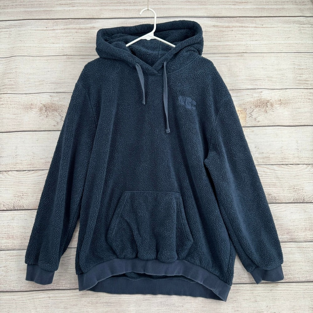 UGG Hoodie Women Large Navy Blue Sherpa Fleece Pullover 1144328